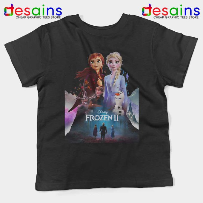 Frozen 2 Poster Art Black Kids Tshirt Dinsey Frozen Film Youth Tee Shirts
