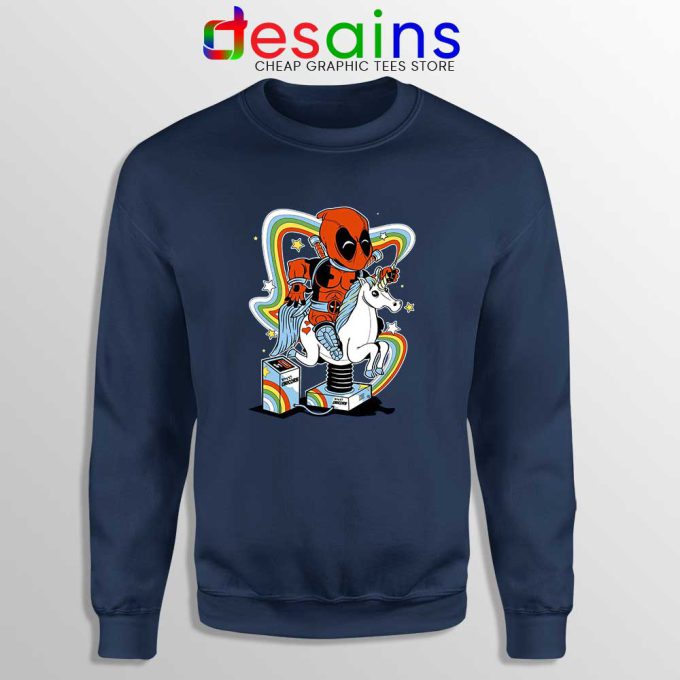 Happy Unicorn Deadpool Navy Sweatshirt Crewneck Sweater DeadpoolL