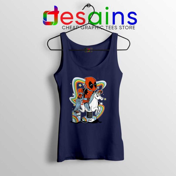 Happy Unicorn Deadpool Navy Tank Top Cheap Deadpool Tank Tops