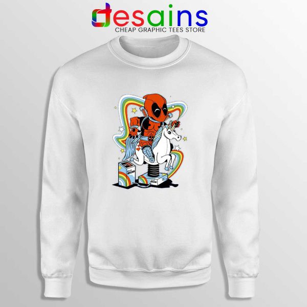 Happy Unicorn Deadpool White Sweatshirt Crewneck Sweater DeadpoolL