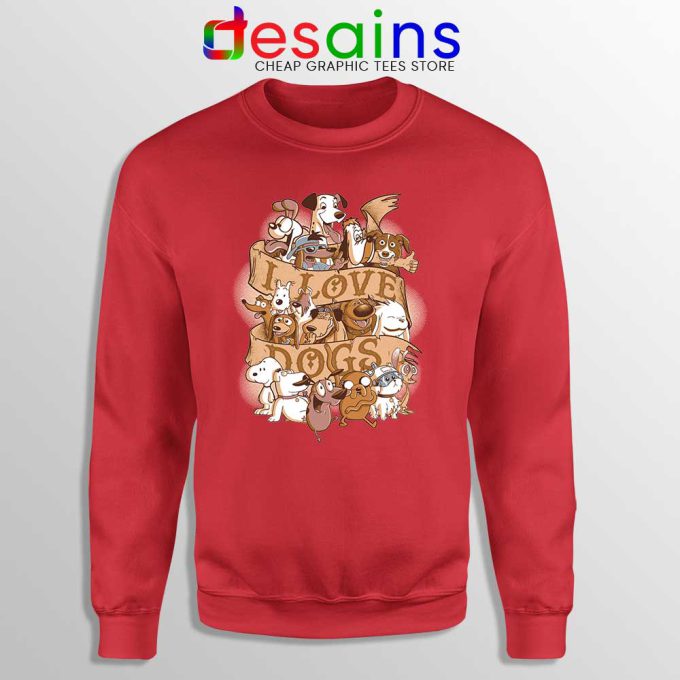 I Love Dogs Red Sweatshirt Love My Pug Sweater GILDAN S-3XL