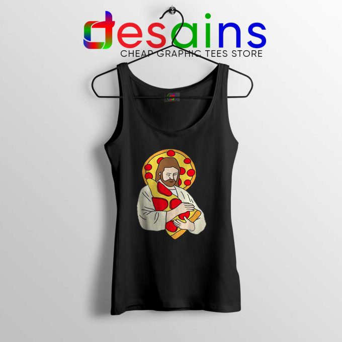 Pizza Jesus Black Tank Top Christmas Day Pizza Tank Tops S-3XL