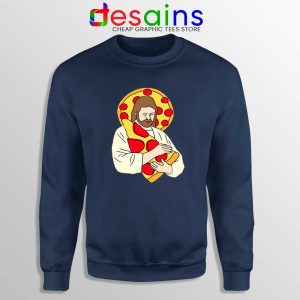 Pizza Jesus Navy Sweatshirt Christmas Day Pizza Ugly Sweater S-3XL