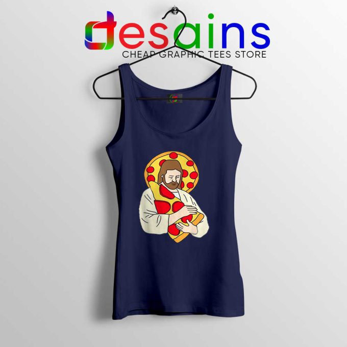 Pizza Jesus Navy Tank Top Christmas Day Pizza Tank Tops S-3XL