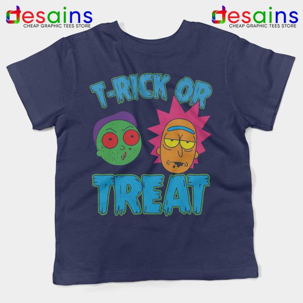 TRick Or TREAT Navy Kids Tshirt Rick and Morty Halloween Youth Tee Shirts