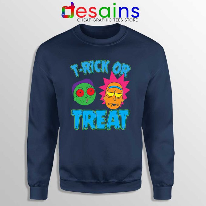 TRick Or TREAT Navy Sweatshirt Rick and Morty Sweater S-3XL