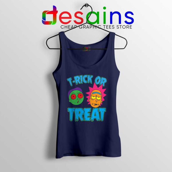 TRick Or TREAT Navy Tank Top Rick and Morty Halloween Tank Tops