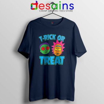 TRick Or TREAT Navy Tshirt Funny Rick and Morty Tee Shirts S-3XL