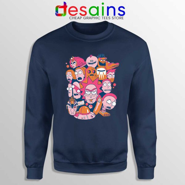 Collage Rick and Morty Navy Sweatshirt Pickle Rick Sweater