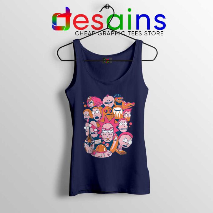 Collage Rick and Morty Navy Tank Top Pickle Rick Tops S-3XL