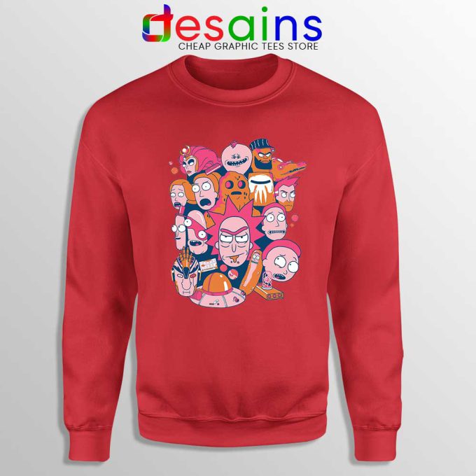 Collage Rick and Morty Red Sweatshirt Pickle Rick Sweater
