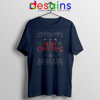 Merry Christmas The Upside Down Navy Tshirt Stranger Things Tees