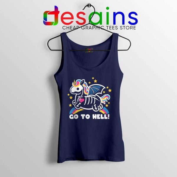 Skeleton Unicorn Go to Hell Navy Tank Top Unicorn Tank Tops