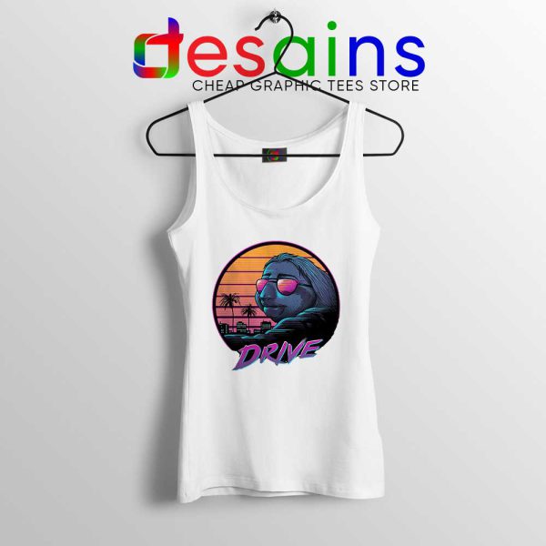 Slow Drive Sloth White Tank Top Funny Sloth Animal Tank Tops S-3XL