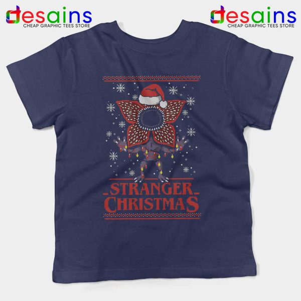 Stranger Christmas Demogorgon Navy Kids Tshirt Stranger Things Youth Tees