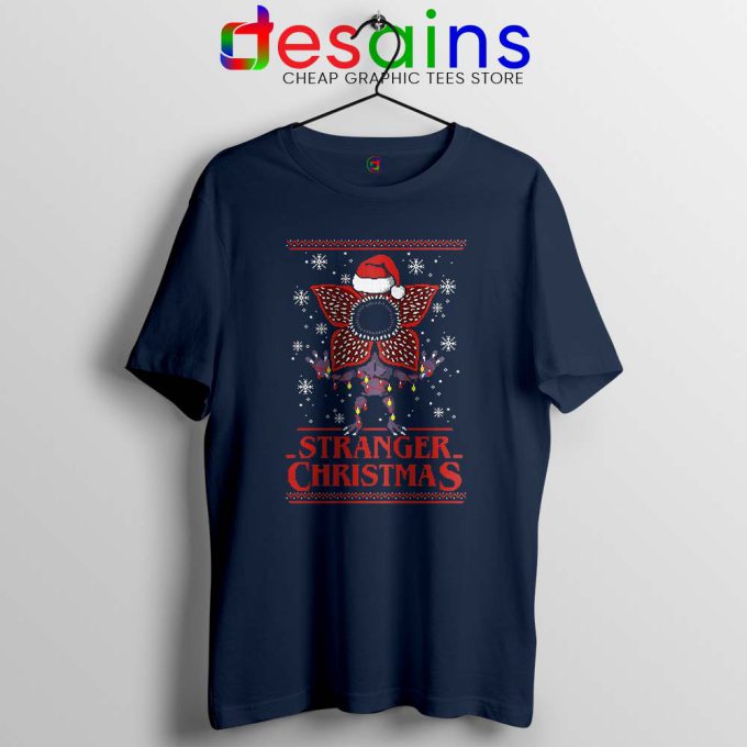 Stranger Christmas Demogorgon Navy Tshirt Stranger Things Tee Shirts S-3XL