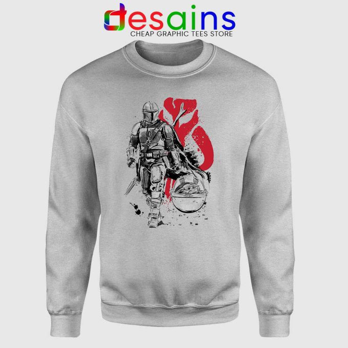 Baby Yoda and Lone Hunter Sport Grey Sweatshirt The Mandalorian Sweater