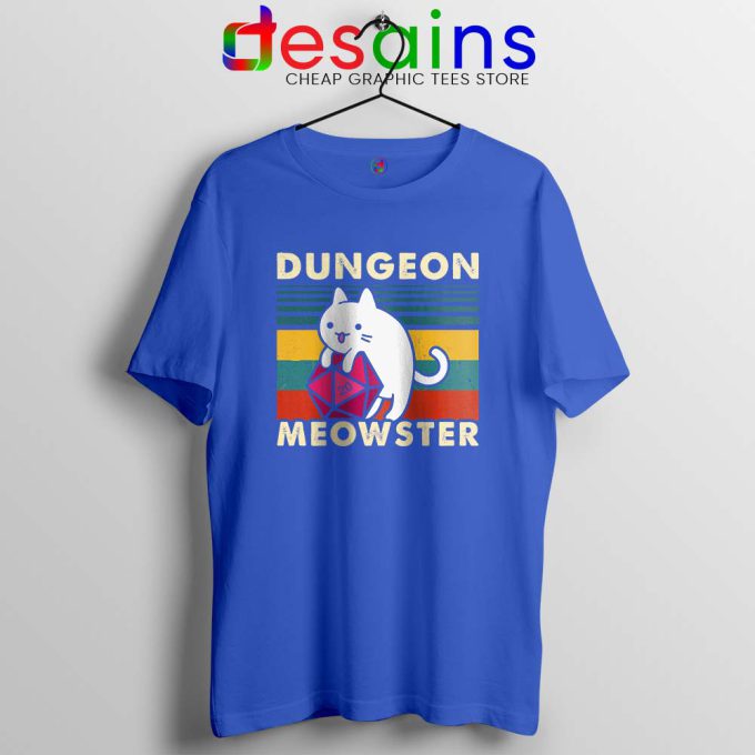 Dungeon Meowster DnD Blue Tshirt Cat Gamer D20 Tee Shirts