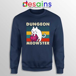 Dungeon Meowster DnD Navy Sweatshirt Cat Gamer D20 Sweater S-3XL