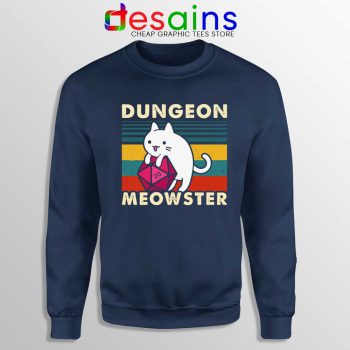 Dungeon Meowster DnD Navy Sweatshirt Cat Gamer D20 Sweater S-3XL