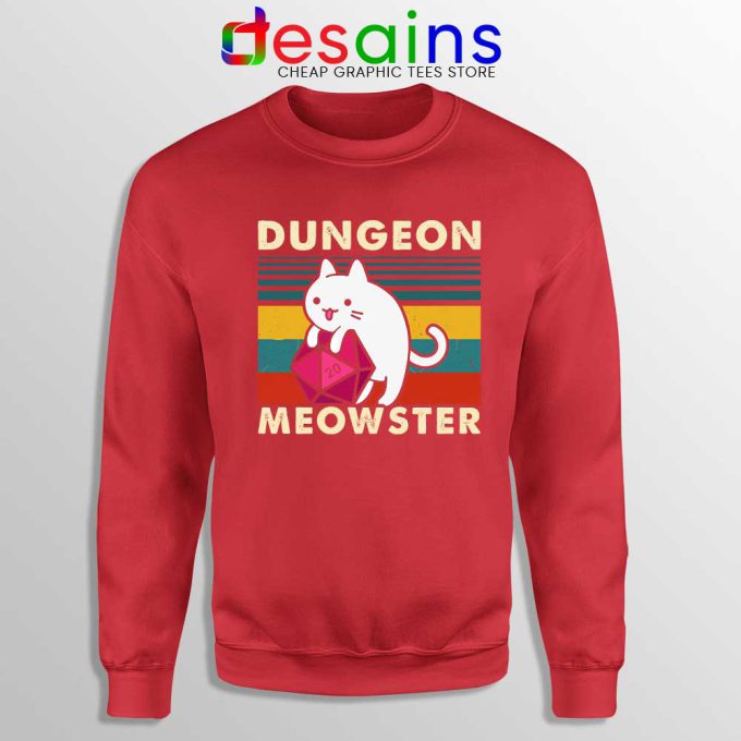 Dungeon Meowster DnD Red Sweatshirt Cat Gamer D20 Sweater S-3XL