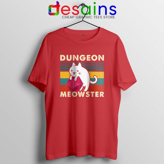 Dungeon Meowster DnD Red Tshirt Cat Gamer D20 Tee Shirts