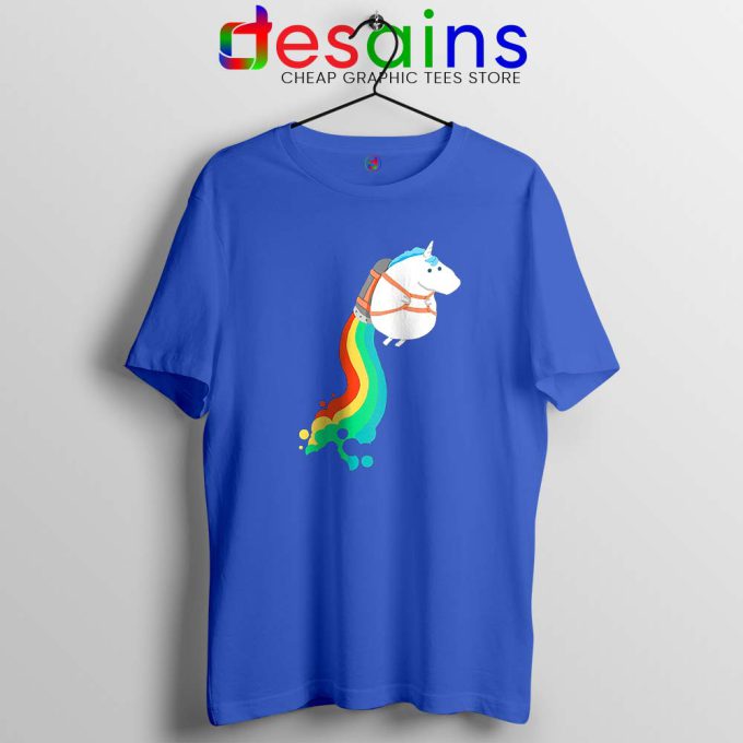 Funny Fat Unicorn Blue Tshirt Unicorn on Rainbow Jetpack Tee Shirts