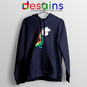 Funny Fat Unicorn Navy Hoodie Unicorn on Rainbow Jetpack Hoodies