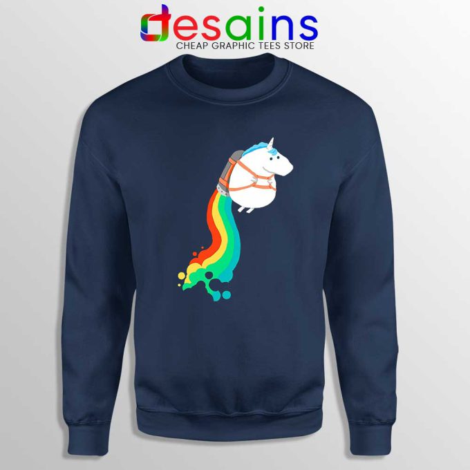 Funny Fat Unicorn Navy Sweatshirt Unicorn on Rainbow Jetpack Sweater