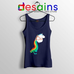 Funny Fat Unicorn Navy Tank Top Unicorn on Rainbow Jetpack Tops