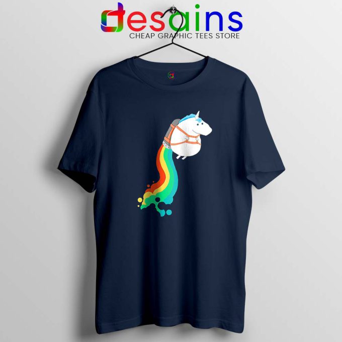 Funny Fat Unicorn Navy Tshirt Unicorn on Rainbow Jetpack Tee Shirts