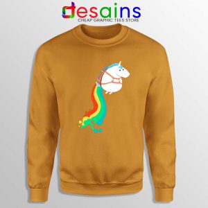 Funny Fat Unicorn Orange Sweatshirt Unicorn on Rainbow Jetpack Sweater