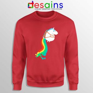 Funny Fat Unicorn Red Sweatshirt Unicorn on Rainbow Jetpack Sweater