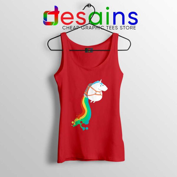 Funny Fat Unicorn Red Tank Top Unicorn on Rainbow Jetpack Tops