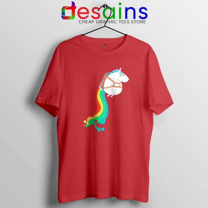 Funny Fat Unicorn Red Tshirt Unicorn on Rainbow Jetpack Tee Shirts