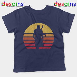 Mandalorian Retro Sun Rise Navy Kids Tshirt The Mandalorian Tees