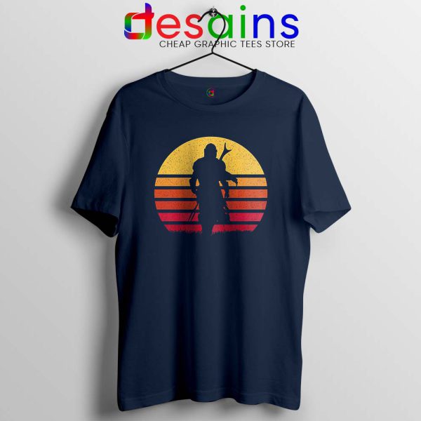 Mandalorian Retro Sun Rise Navy Tshirt The Mandalorian Tee Shirts