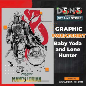 The Mandalorian Baby Yoda and Lone Hunter Graphic Sweatshirt