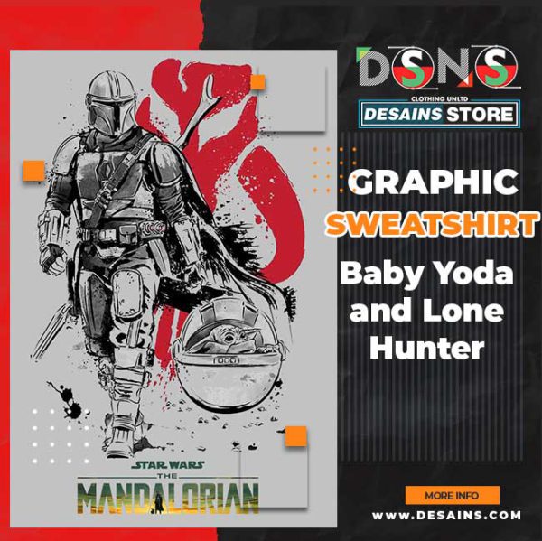 The Mandalorian Baby Yoda and Lone Hunter Graphic Sweatshirt