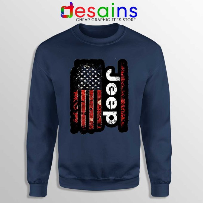 USA Flag Jeep Navy Sweatshirt American Jeep Sweater S-3XL