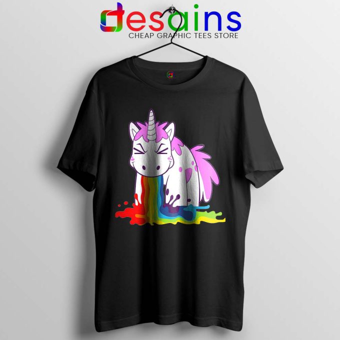 Unicorn I Puke Rainbows Black Tshirt UnicornS Tee Shirts S-3XL