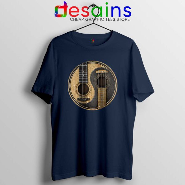 Yin Yang Guitar Navy Tshirt Acoustic guitar Tee Shirts S-3XL