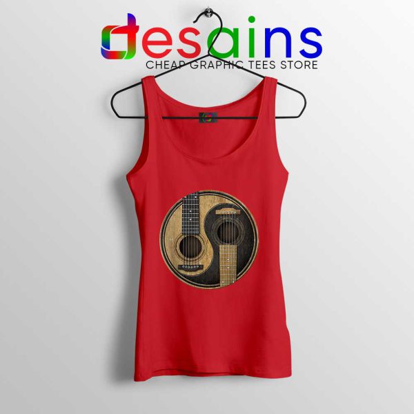 Yin Yang Guitar Red Tank Top Acoustic Guitar Tank Tops S-3XL