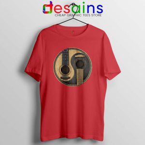 Yin Yang Guitar Red Tshirt Acoustic guitar Tee Shirts S-3XL