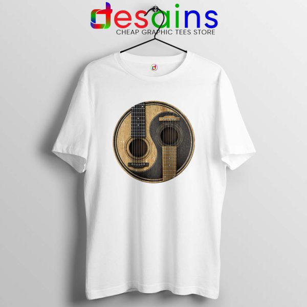 Yin Yang Guitar White Tshirt Acoustic guitar Tee Shirts S-3XL