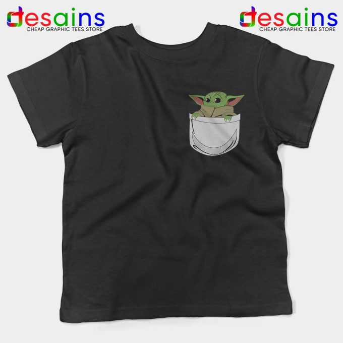 Baby Yoda in a Pocket Black Kids Tshirt The Child Youth Tees