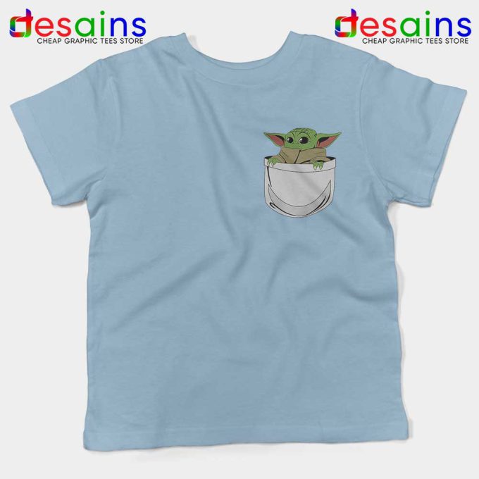 Baby Yoda in a Pocket Light Blue Kids Tshirt The Child Youth Tees