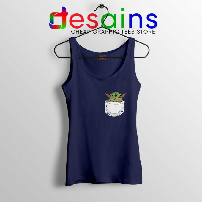 Baby Yoda in a Pocket Navy Tank Top The Child Tops