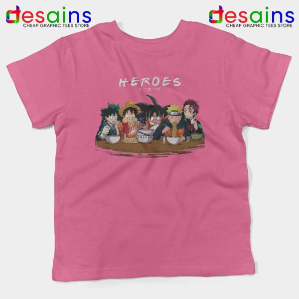 Best Anime Superheroes Friends Pink Kids Tshirt Manga Youth