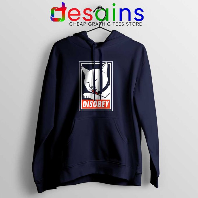 Disobey Cat Navy Hoodie Funny Obey Clothing Cats Hoodies
